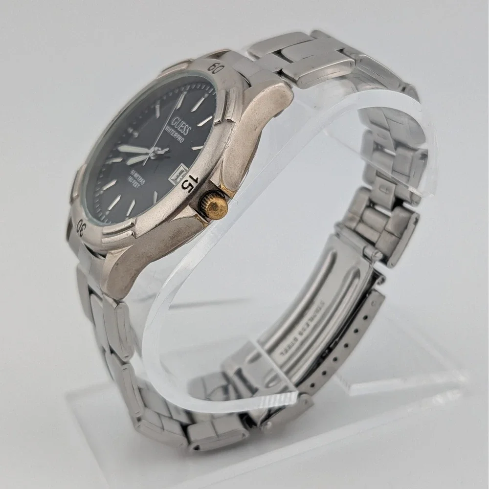 Guess Waterpro 50M Black Dial Date SS Quartz Watch Comfort Extension